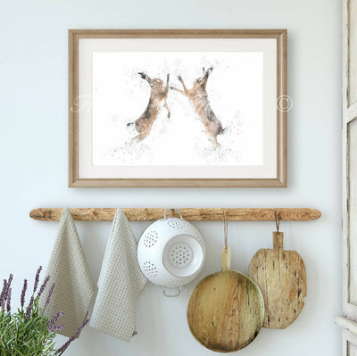 Watercolour Hare Print - 'Boxing Hares'