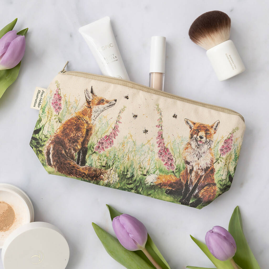 Foxes in Foxgloves Make-up Bag in Cream