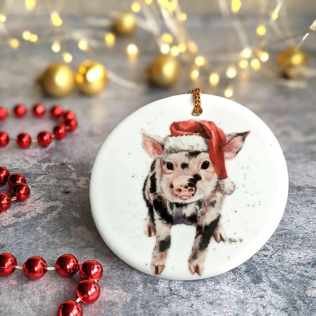 Santa Pig Personalised Ceramic Christmas Ornament