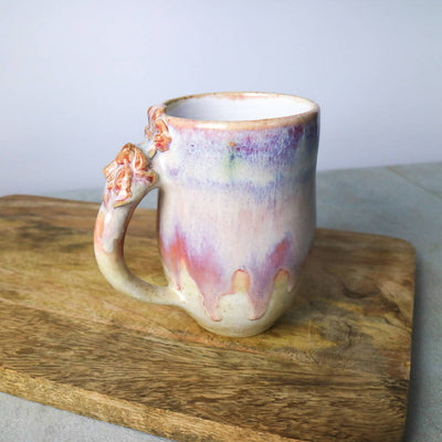 Stoneware Clay Flower Handle Mug