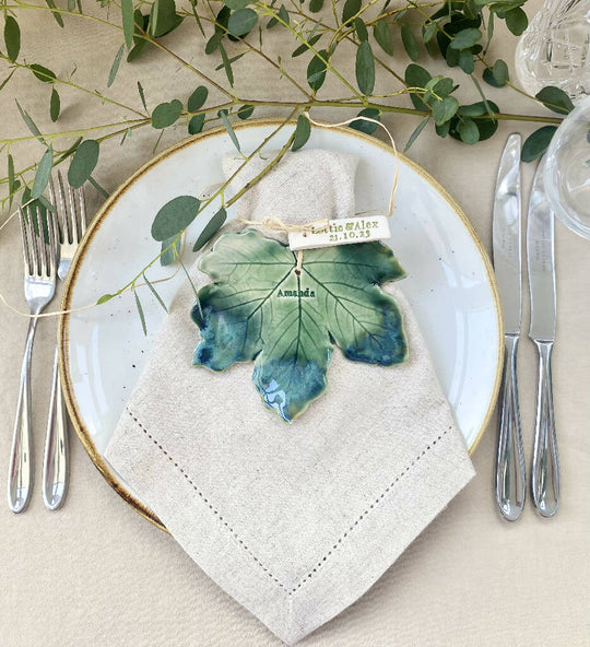 Hand Sculpted Personalised Sycamore Ceramic Leaf Place Setting/Wall hanging