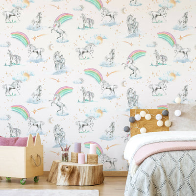 Unicorns and Rainbows Children's Wallpaper