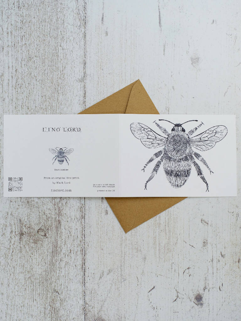 Bee A6 Lino Print Greeting Card