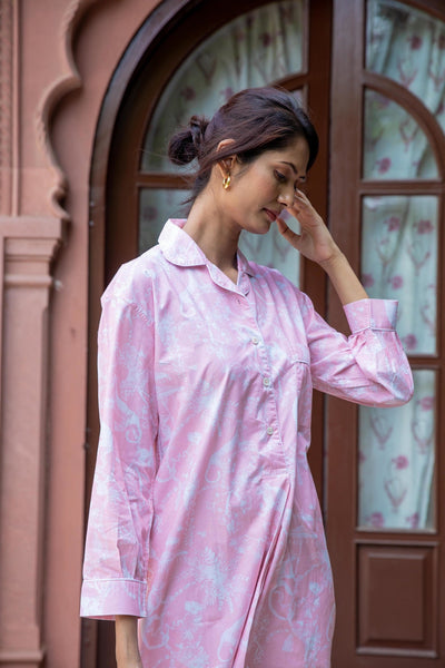 Jungle Party Nightshirt Cotton Poplin- Pink