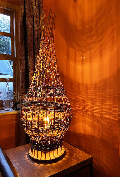 Aboriginal Style Lamp in Willow, Cane and Copper Coloured Wire