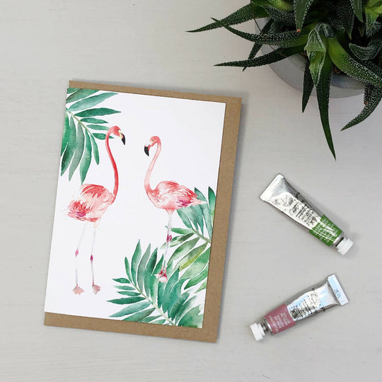 Watercolour Flamingos Card