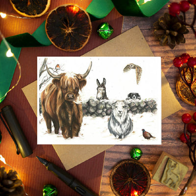 'Cumbrian Christmas' Highland Cow, Herdwick Sheep and Friends Christmas Card