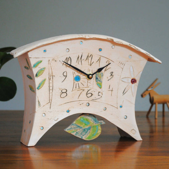 Large Mantel Pendulum Clock with Flower and Leaves Design