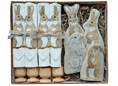 Natural Linen Luxury Embroidered Rabbit Gift Set by Kate Sproston Design