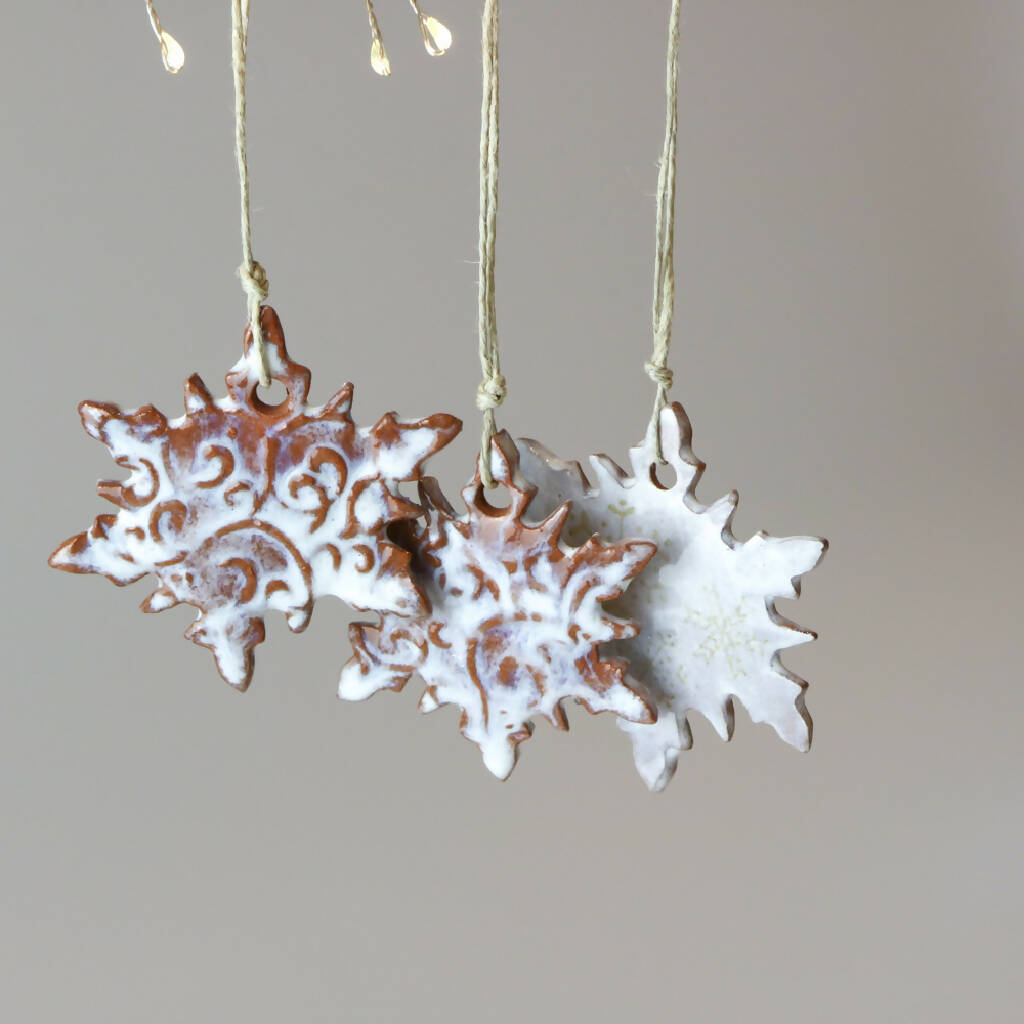 Snowflake Ceramic Ornament in Winter White Glaze