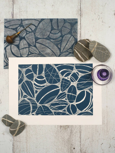 Cornish Pebbles on the Shoreline Lino Print