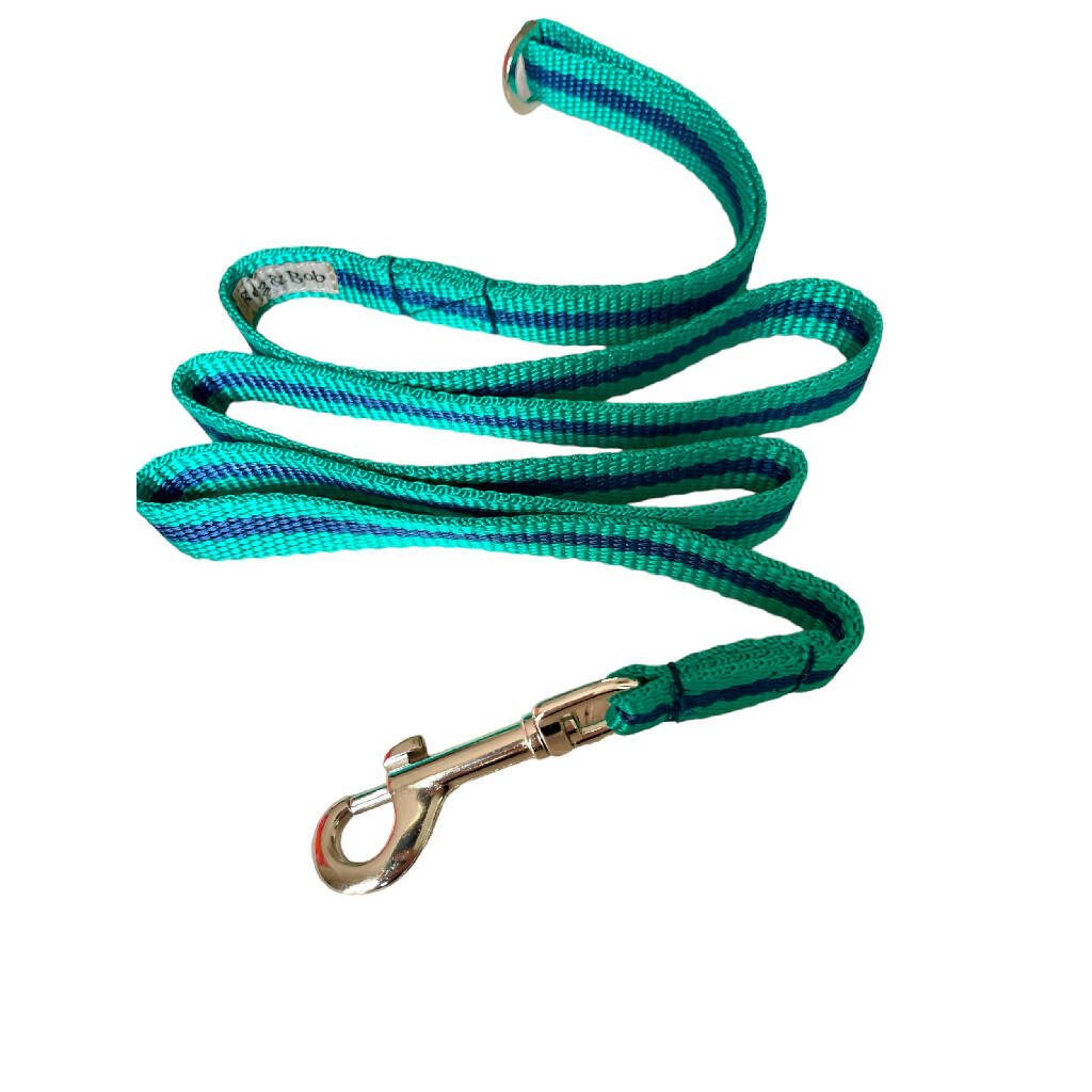 Dog Lead In Teal And Navy Stripe - 2 sizes available