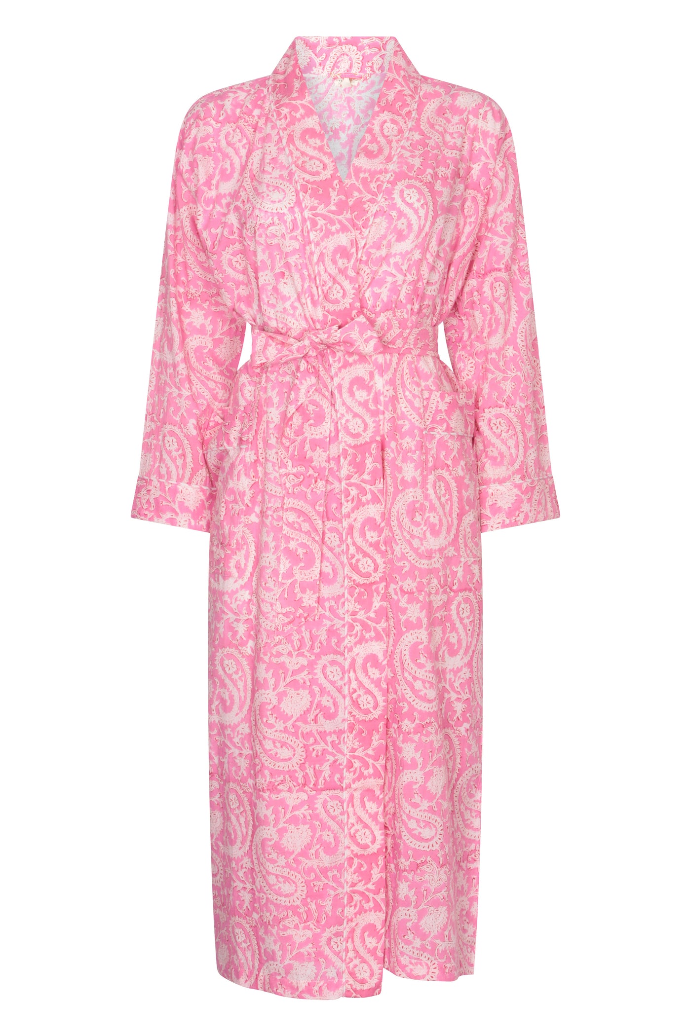 Hand Block Printed Kimono Robe - Pink Paisley