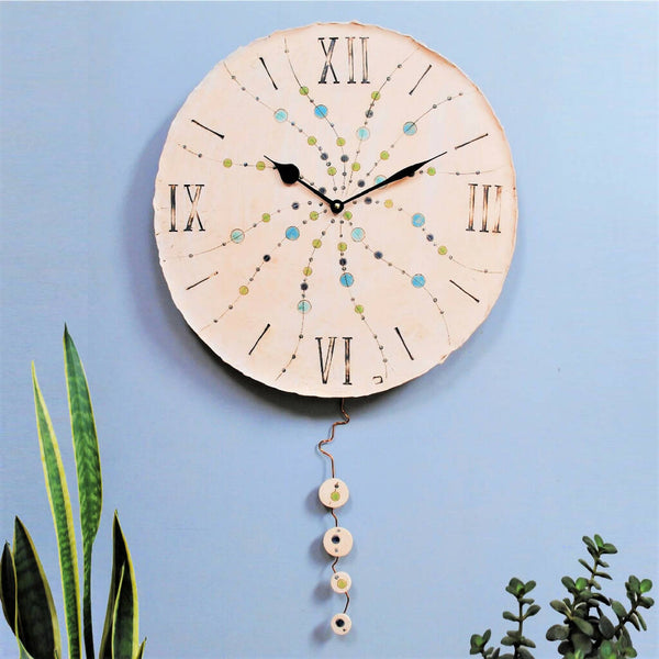 Large Round Wall Clock with Pendulum in Circle Design