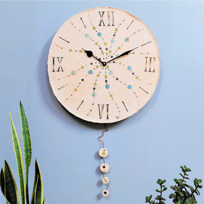 Round Large Wall Clock with Pendulum and Circle Design