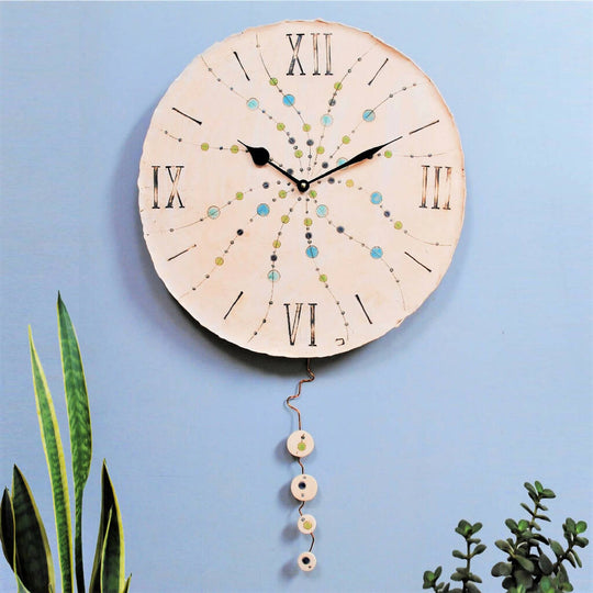 Large Round Wall Clock with Pendulum in Circle Design