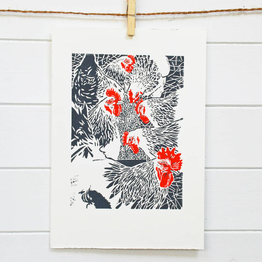 The old man and his girls - Open Ended Edition - Original Linocut Print