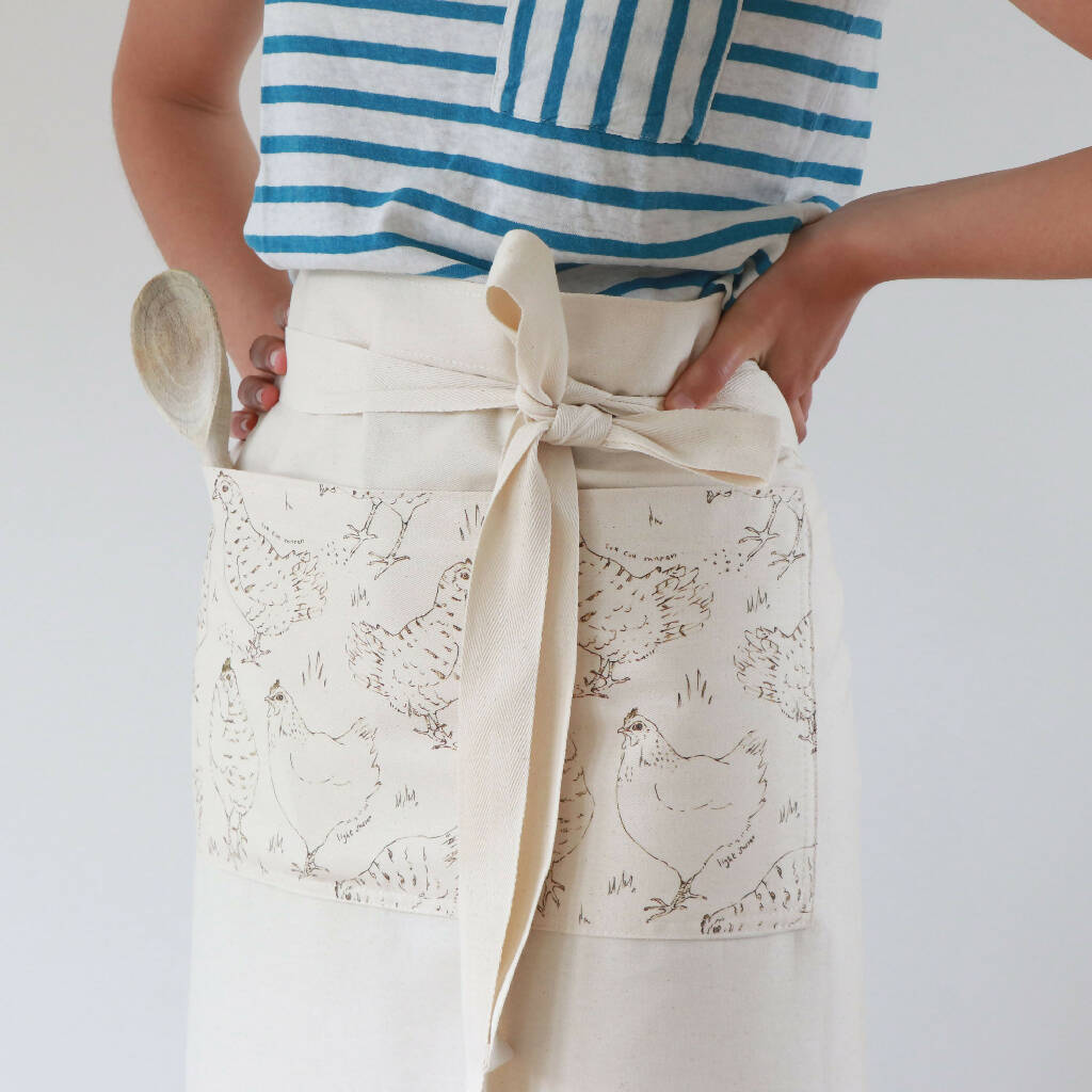 Natural Organic Half Wrap Around Pocket Hen Apron