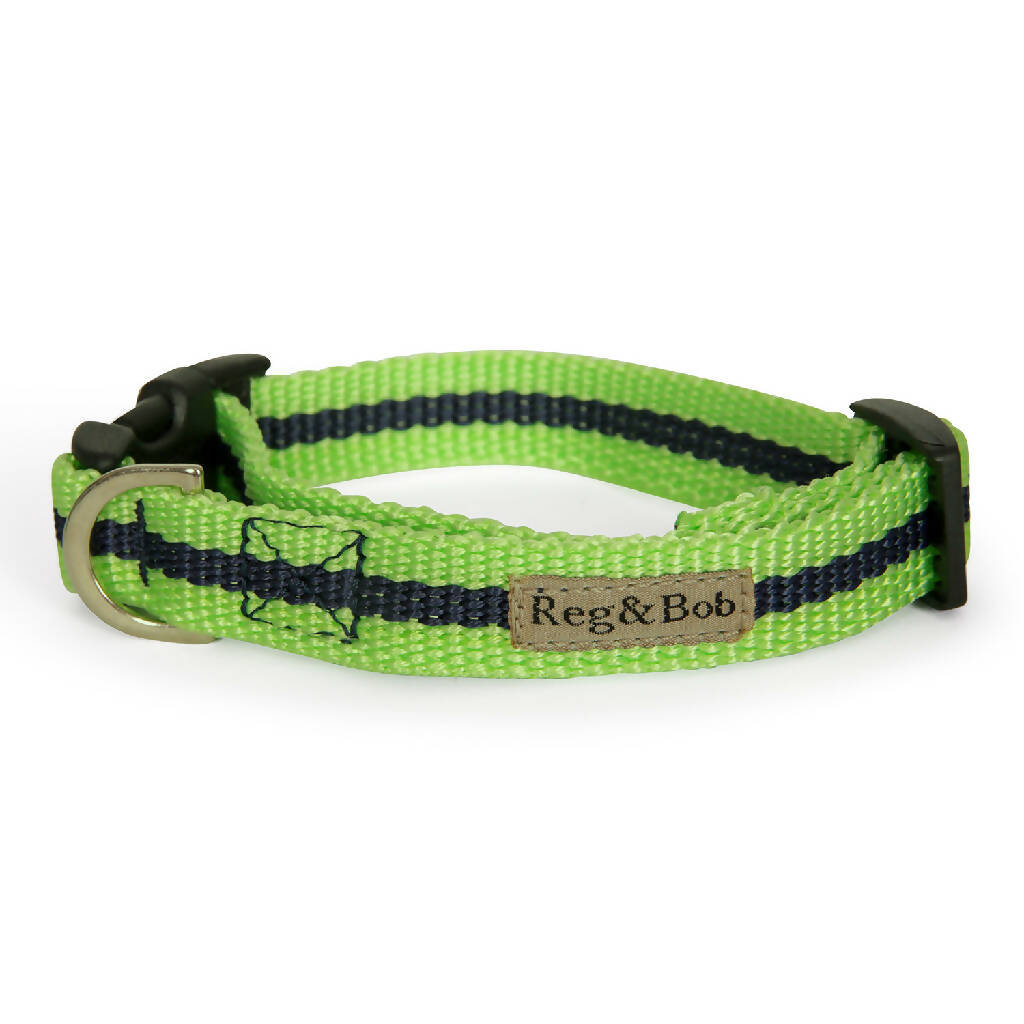Dog Collar In Lime And Navy Stripe