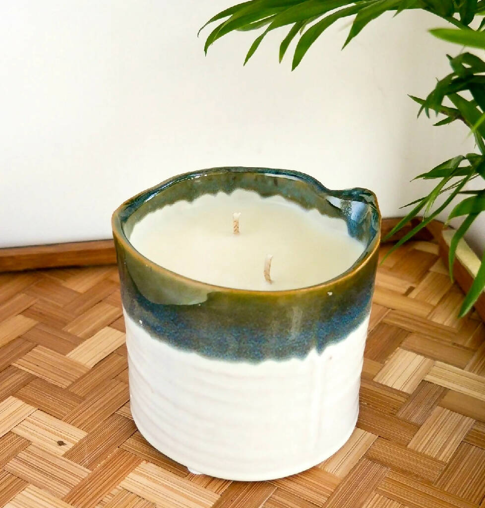 Large Green Ombre Ceramic Garden Candle