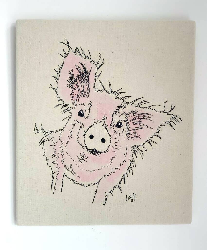 Cute Piggy Watercolour and Stitch Artwork