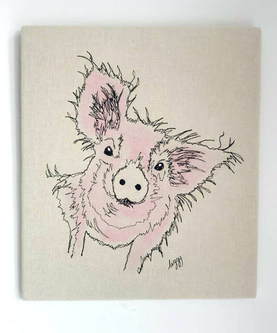 Cute Piggy Watercolour and Stitch Artwork