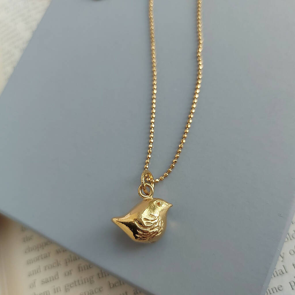 Chunky, Sterling Silver, Gold plated Bird Charm pendant Necklace – Country  Living Marketplace
