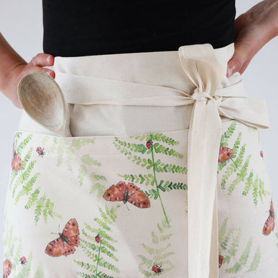 Natural Organic Half Wrap Around Pocket Butterfly and Fern Apron