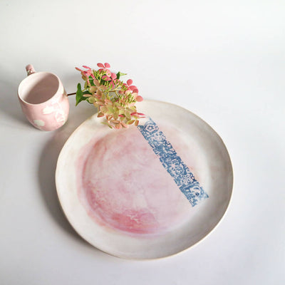 Stoneware Clay Plate In Pink Watercolour Design