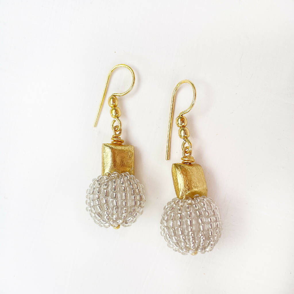 Clear Glass Beaded 18ct Gold Plated Earrings