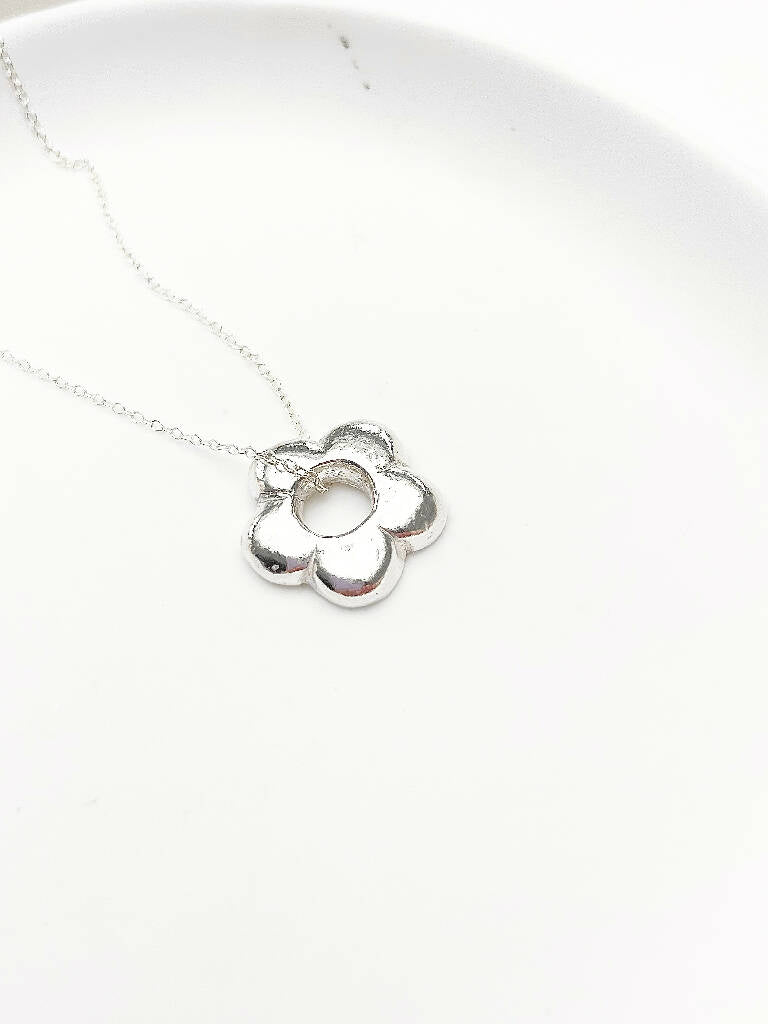 Flower Solid Silver Pendant Necklace