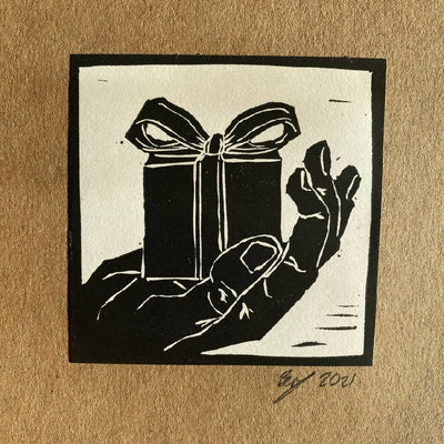 Bouclé 'Gift in Hand' Hand-Printed Christmas Card