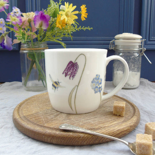 Bee and Spring Flowers Bone China Mug