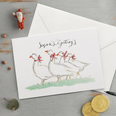 'Season's Greetings' Gaggle Of Geese Christmas Card