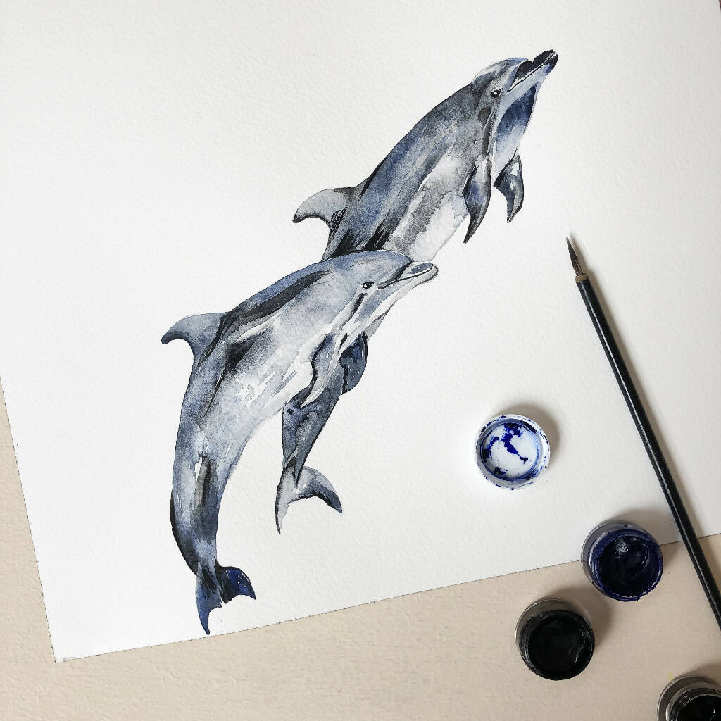 Watercolour Dolphins Print