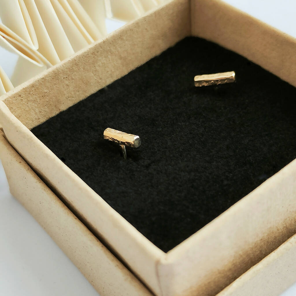 Gold Textured "Bar" Stud Earrings