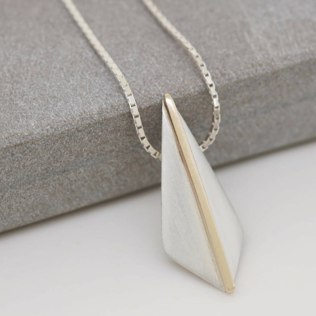 Kite Shape Pendant Necklace in Solid Sterling Silver with 9ct Gold Accent