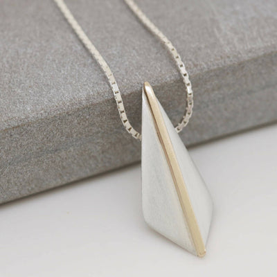 Kite Shape Pendant Necklace in Solid Sterling Silver with 9ct Gold Accent