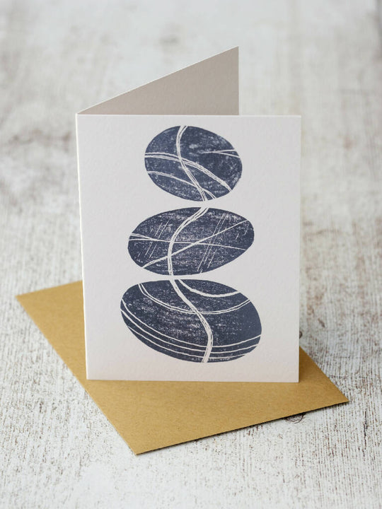 Trio of Pebbles A6 Lino Print Greeting Card