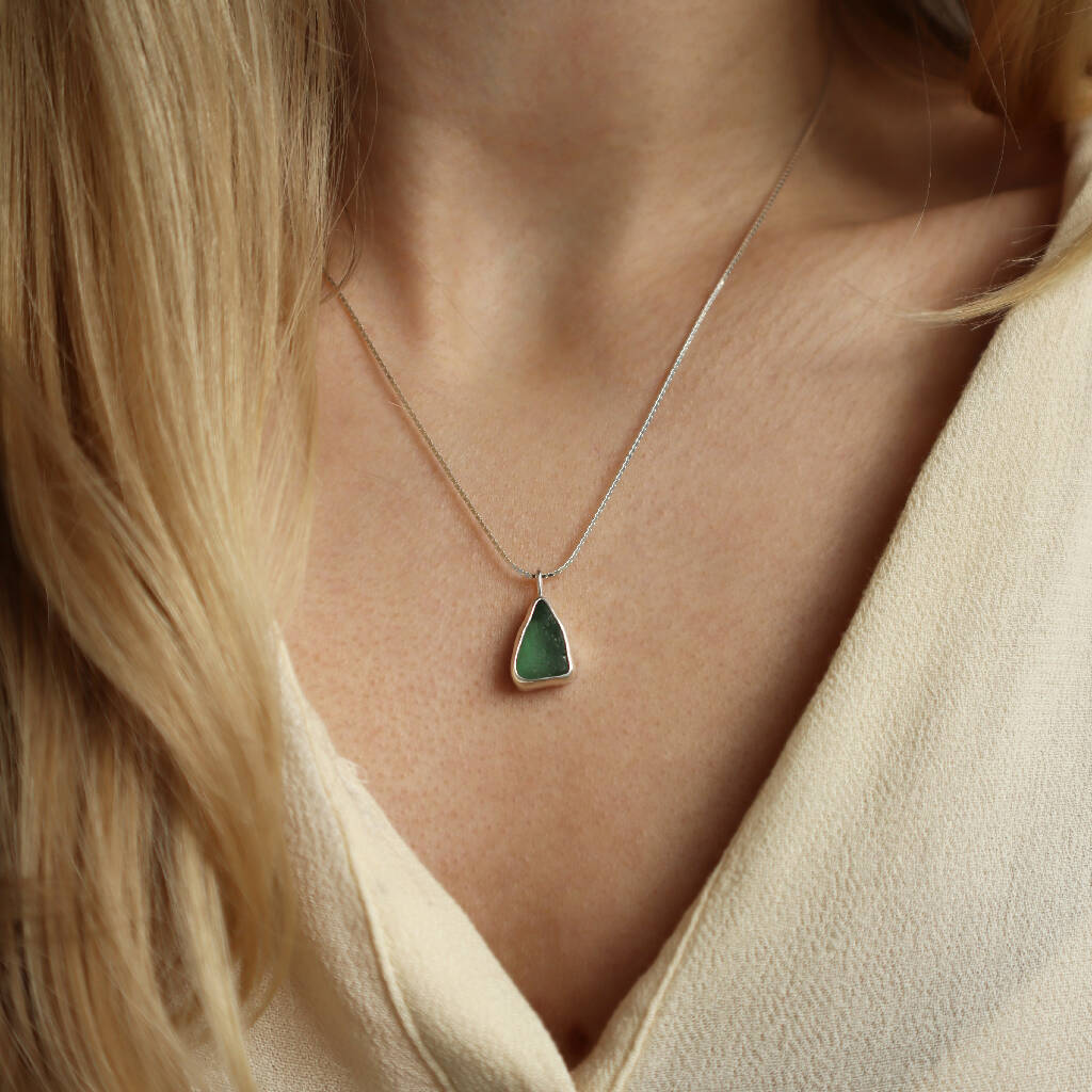 Rhian Sea Glass Necklace in Green