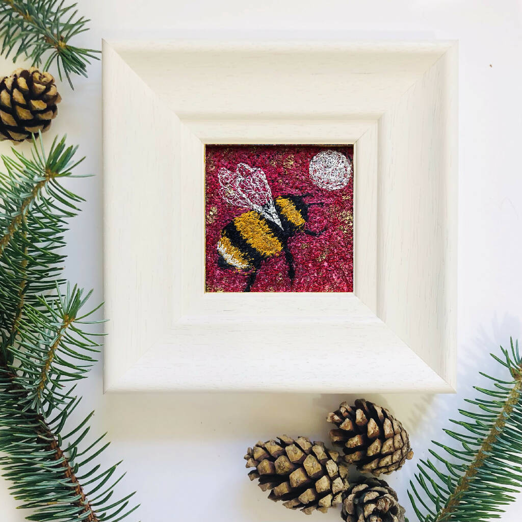 Midnight Honey Embroidered Framed Artwork Honey Bee And Moon