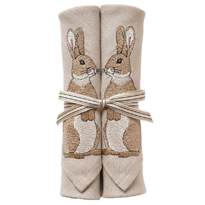 Natural Linen Embroidered Easter Rabbit Napkins by Kate Sproston Design