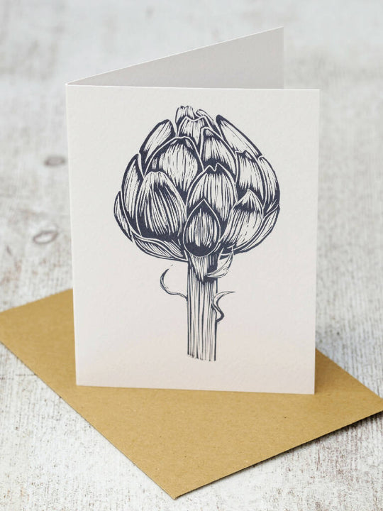 Single Artichoke A6 Lino Print Greeting Card