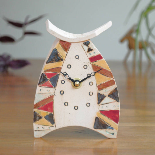 Small Mantel Clock with Geometric Argyle Chevron Pattern