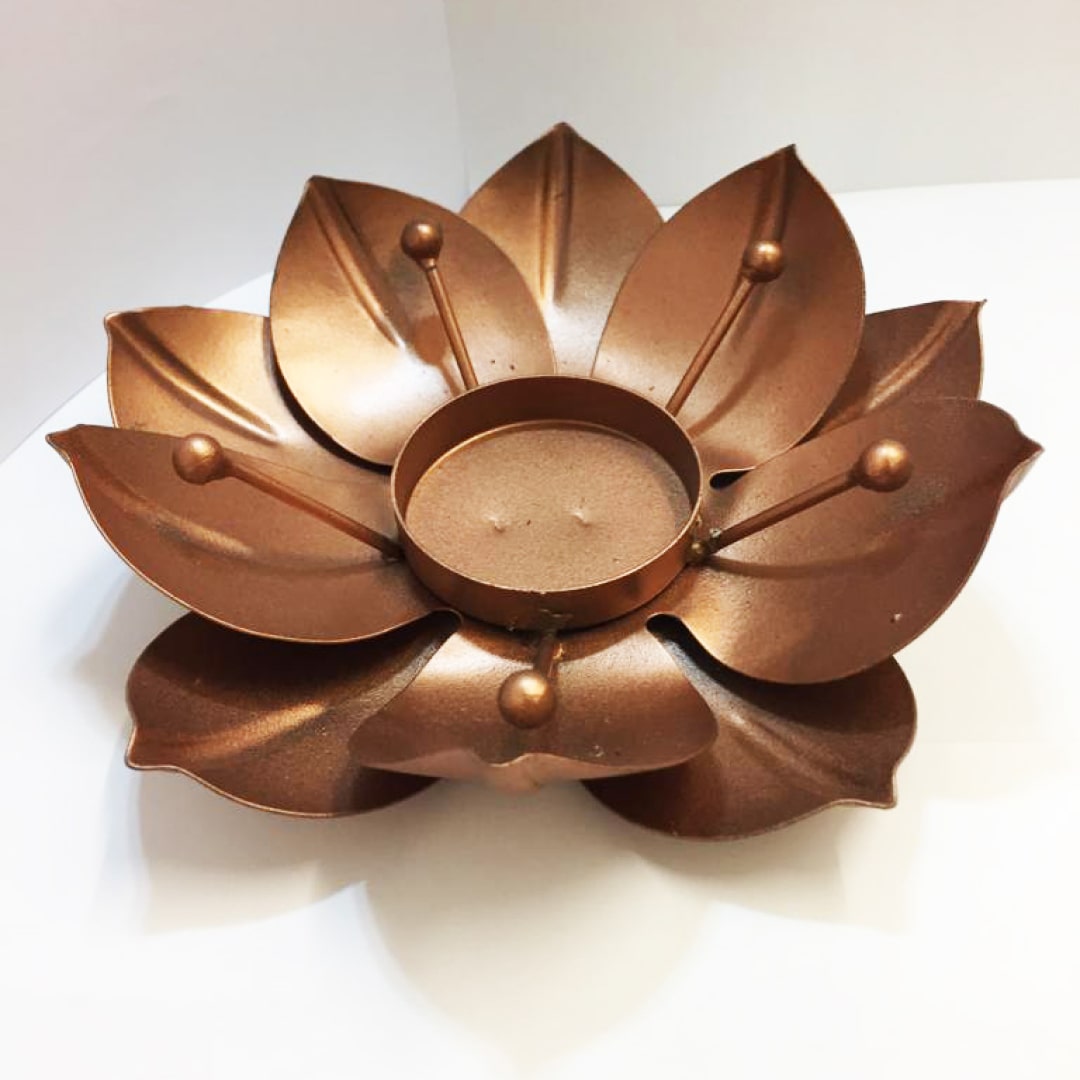 Copper Lotus Flower Candle Holder