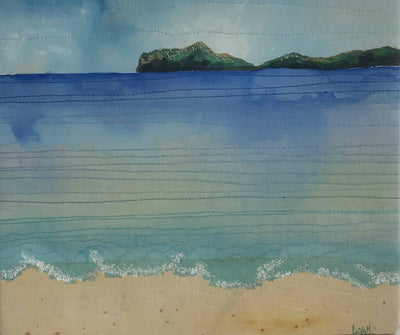 Watercolour and Stitch Artwork of a Coastal Scene