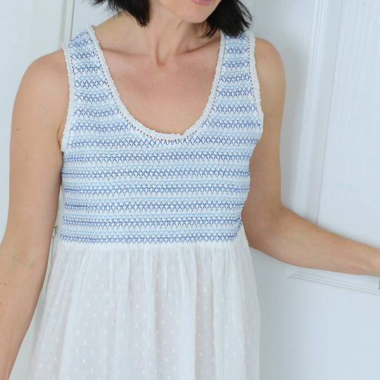 White Cotton Nightdress with Deep Smocking