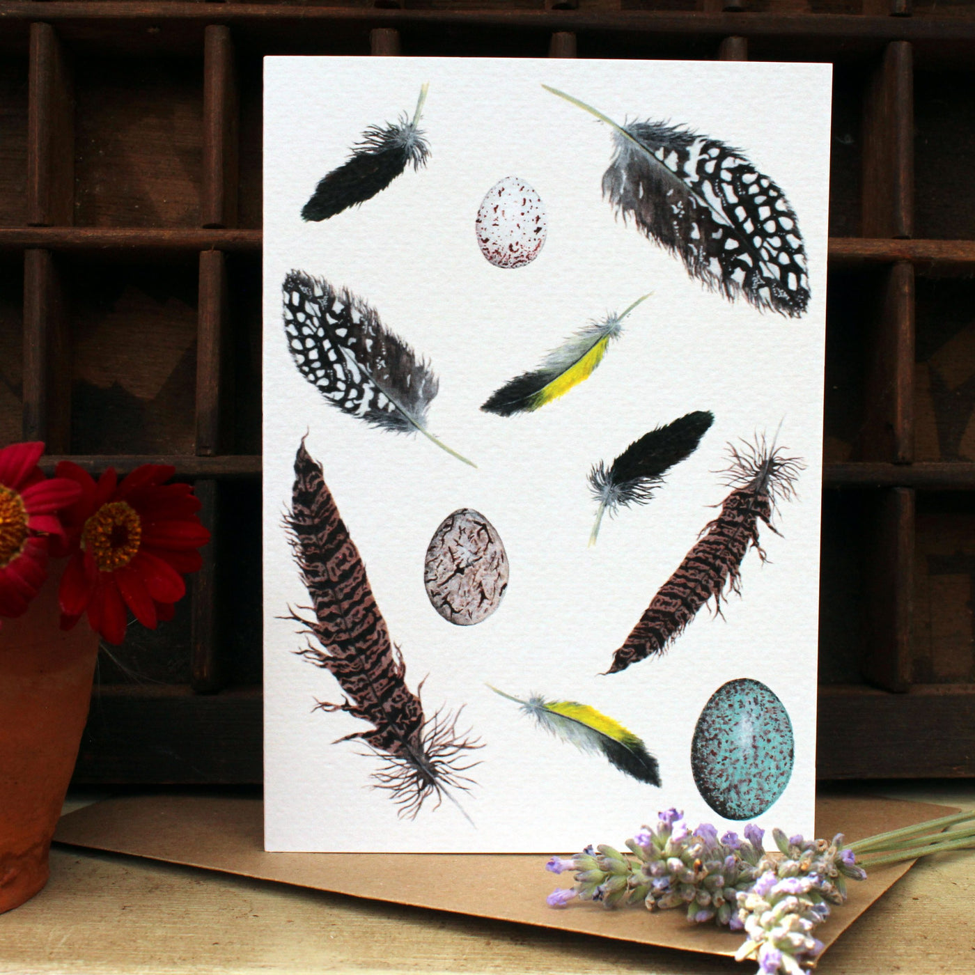 British Design Card in Feathers & Eggs