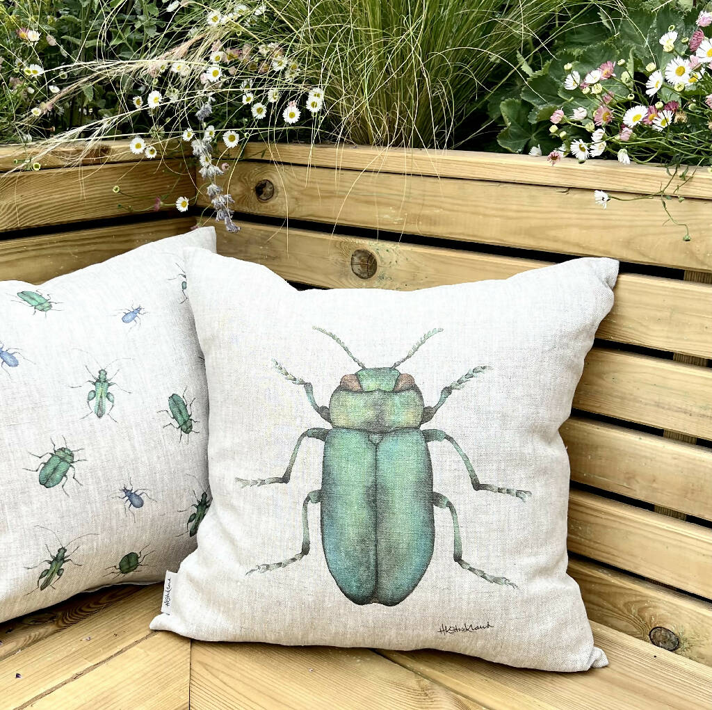 Linen Jewel Beetle Cushion