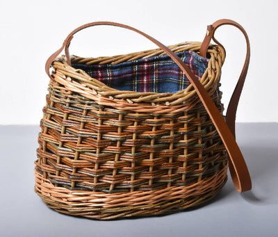 Large Oval Basket with Leather Shoulder Strap and Tartan Lining